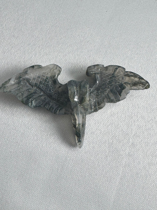 Moss Agate Skull In Wings