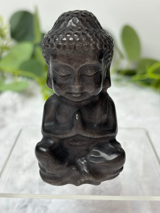 Silver Sheen Obsidian Buddha