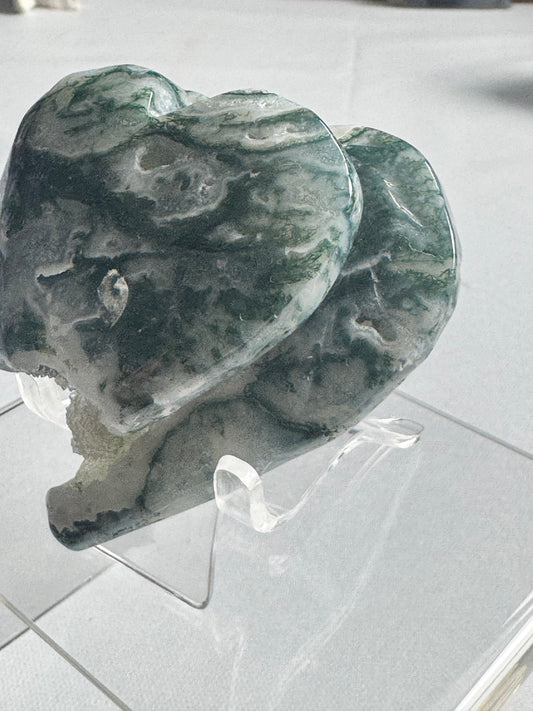 Moss Agate Double Heart