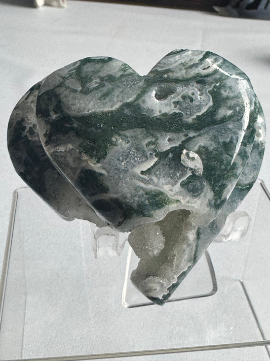 Moss Agate Double Heart