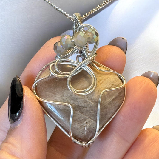 Handcrafted Moonstone Heart Necklace with Labradorite Beads