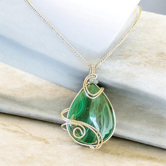 Handcrafted Malachite Wire-Wrapped Necklace