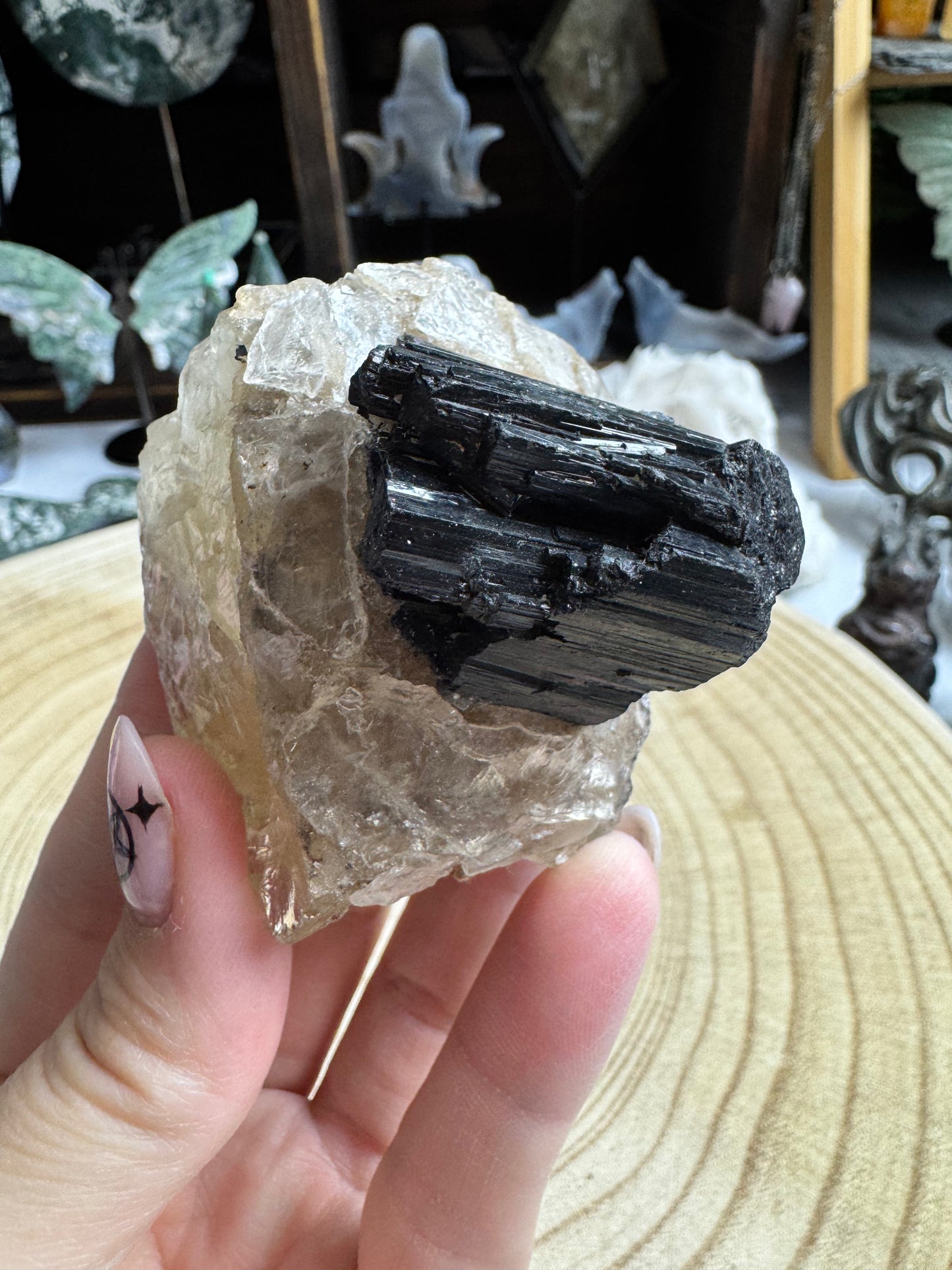 Black Tourmaline on Quartz