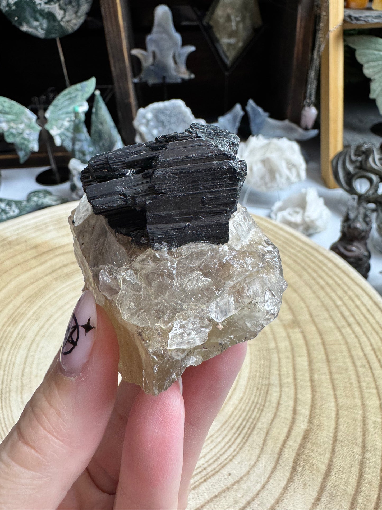 Black Tourmaline on Quartz