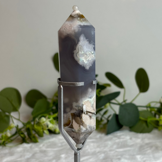 Black Flower Agate Double Terminated Point