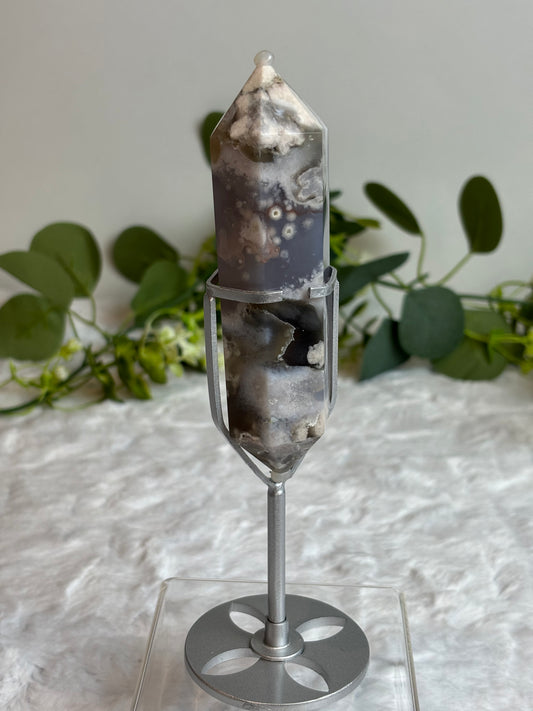 Black Flower Agate Double Terminated Point