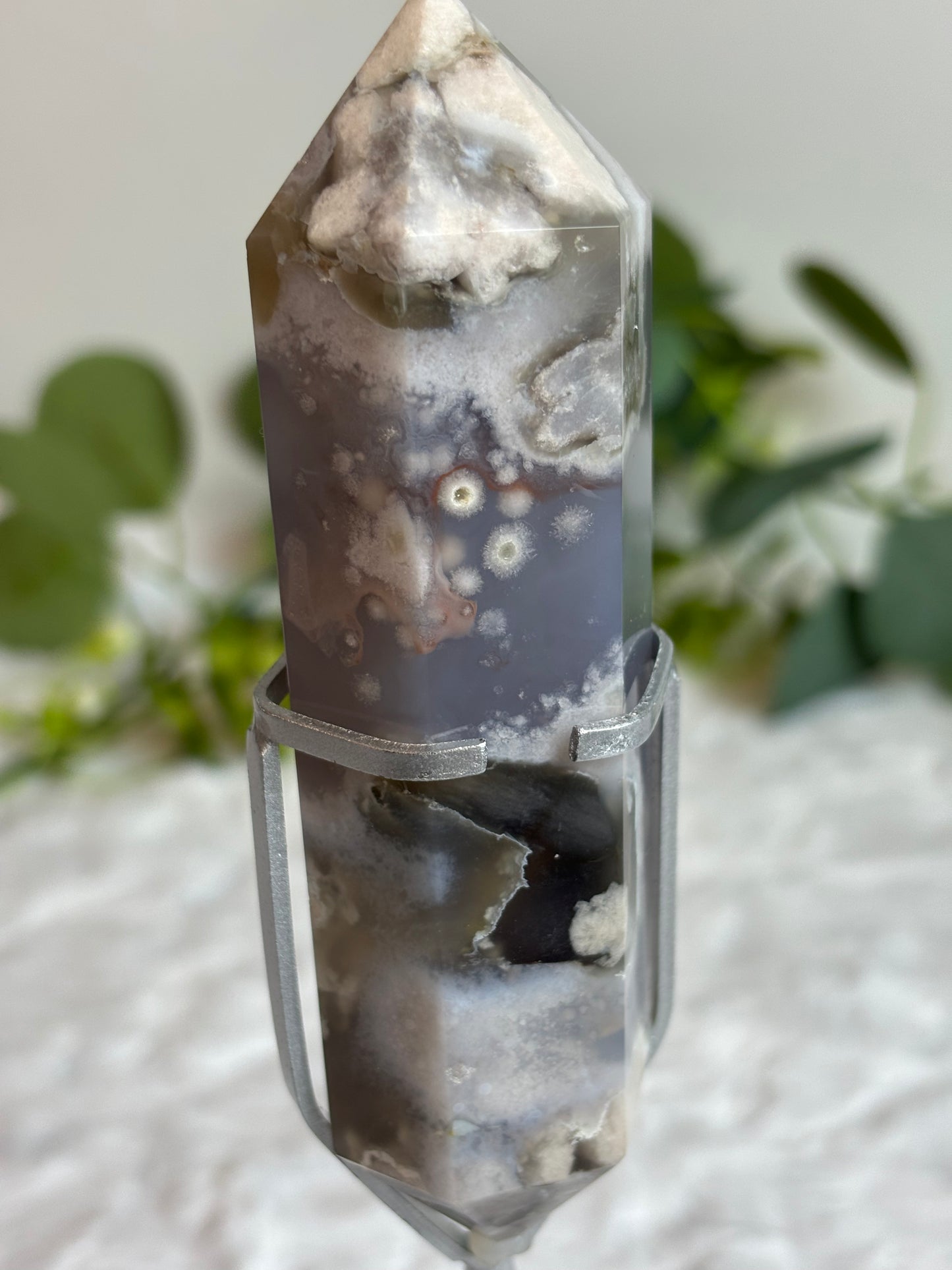 Black Flower Agate Double Terminated Point