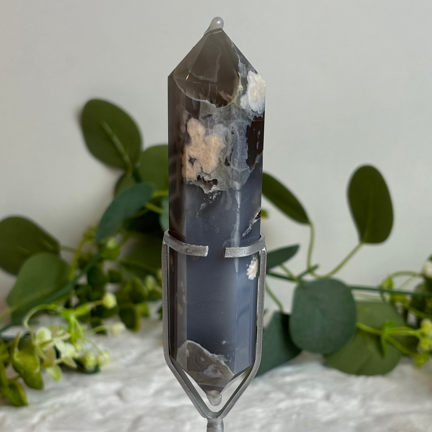 Black Flower Agate Double Terminated Point