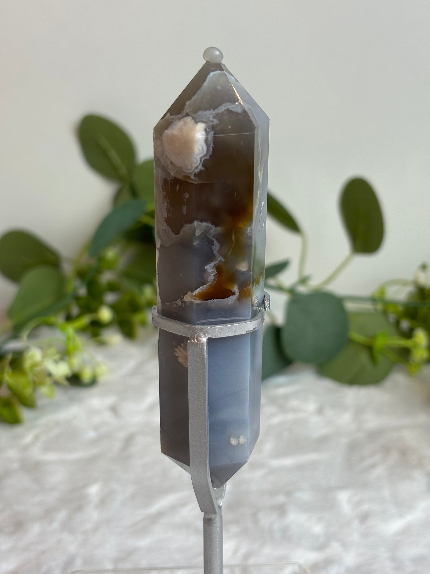 Black Flower Agate Double Terminated Point