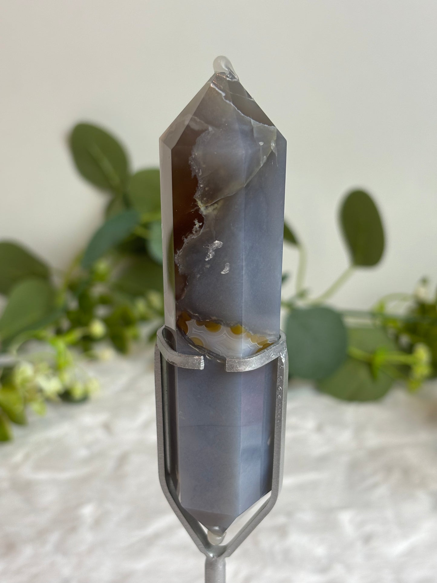 Black Flower Agate Double Terminated Point