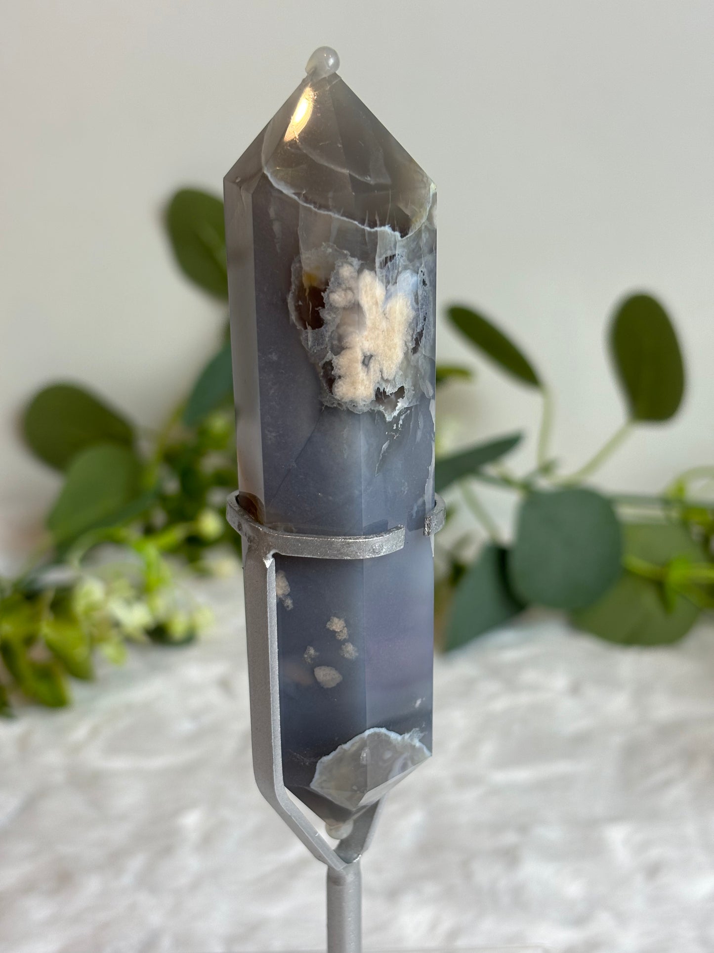 Black Flower Agate Double Terminated Point