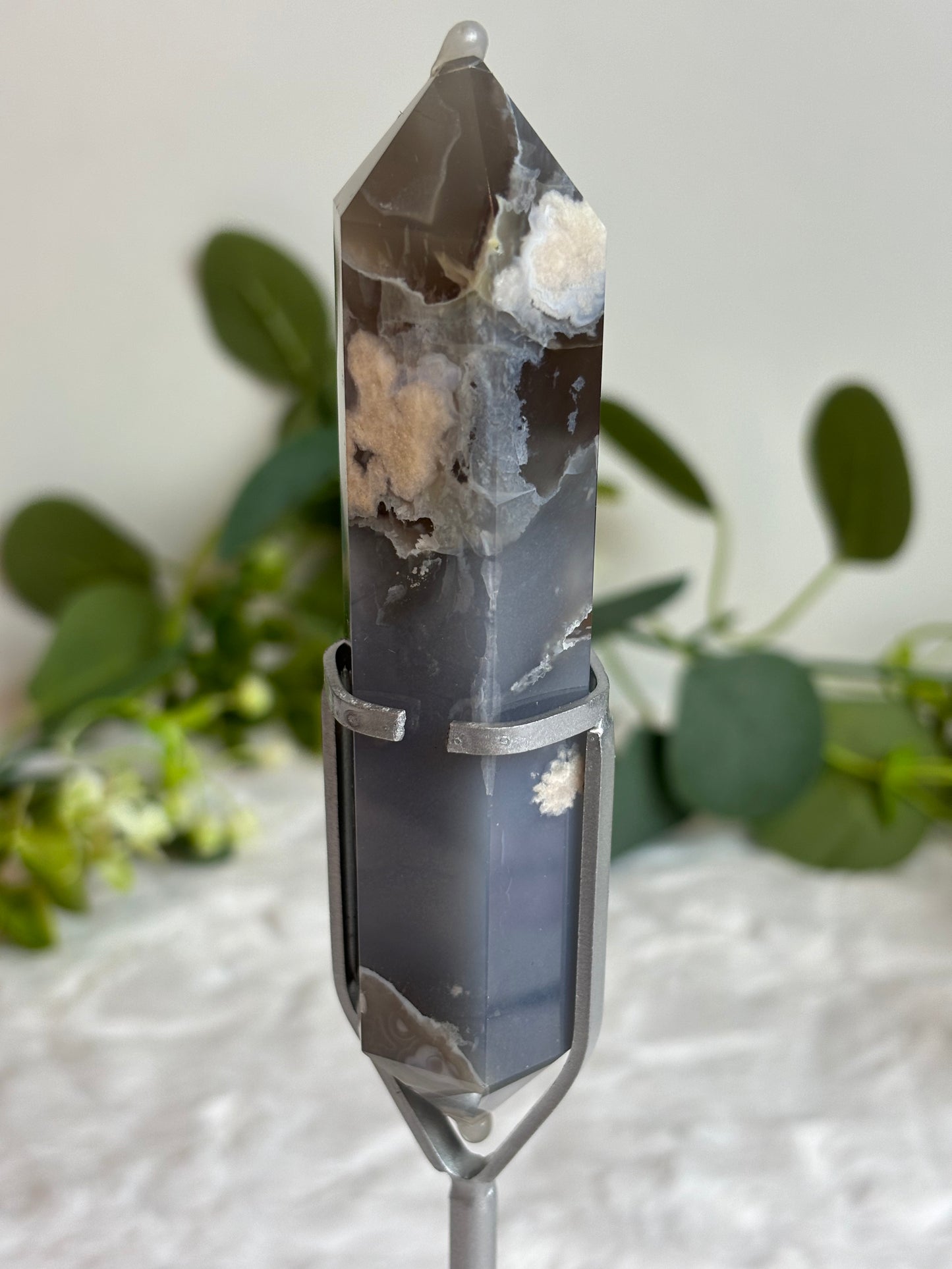 Black Flower Agate Double Terminated Point