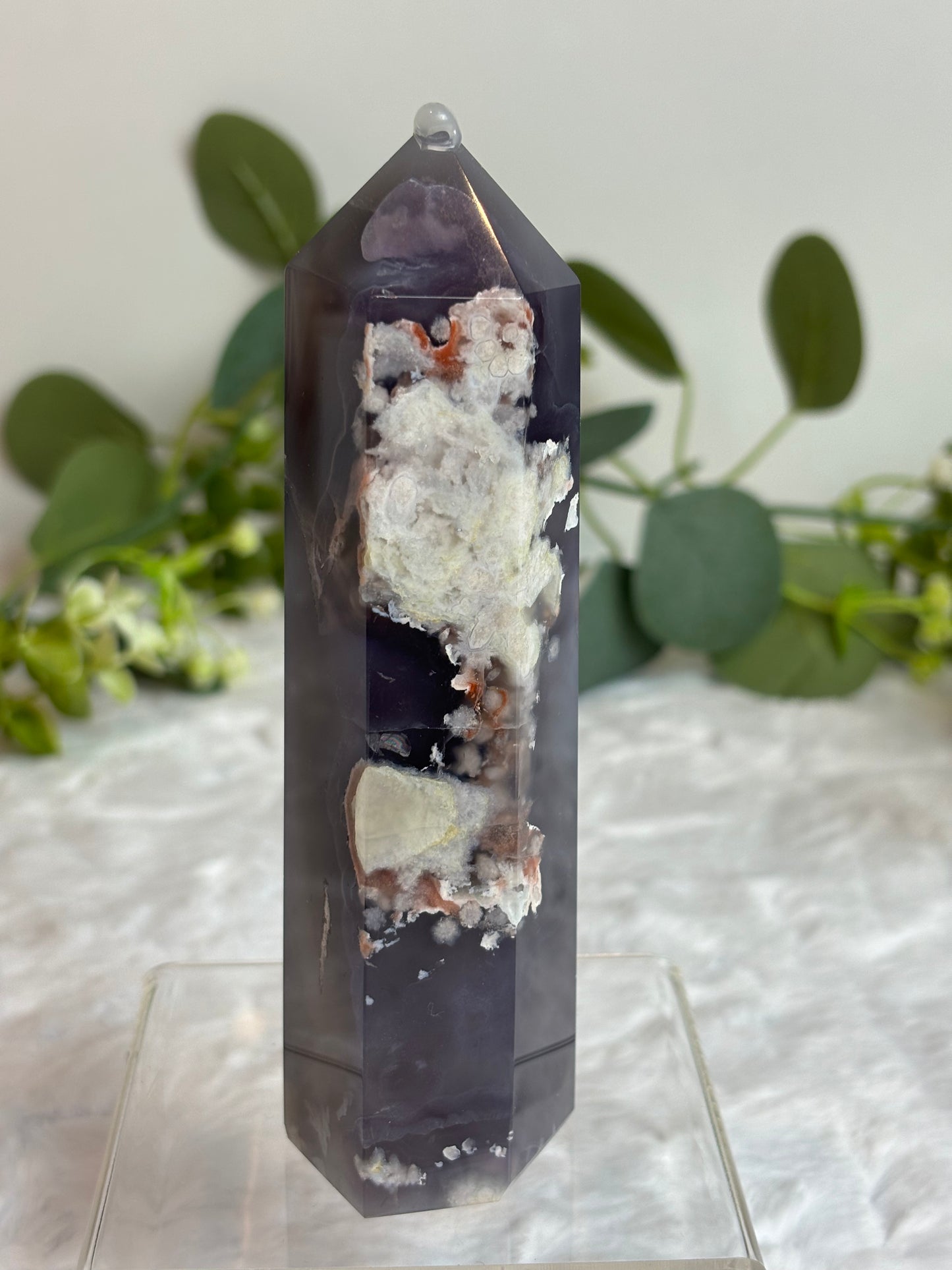 Black Flower Agate Tower