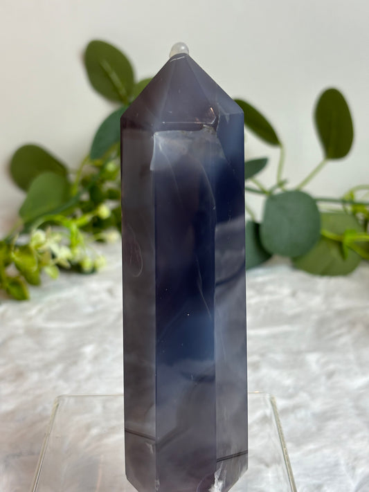 Black Flower Agate Tower