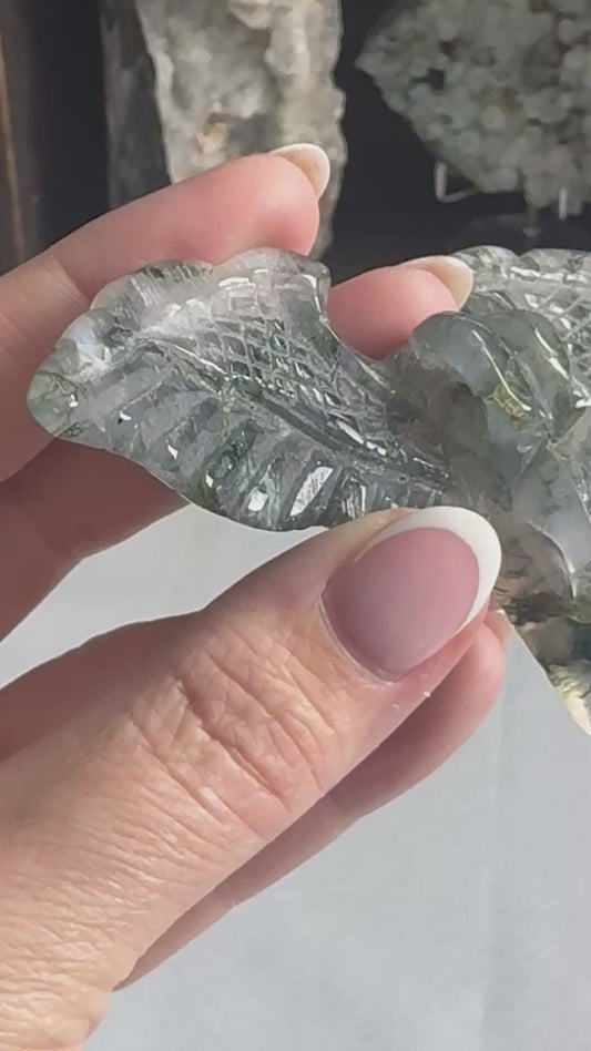 Moss Agate Skull In Wings