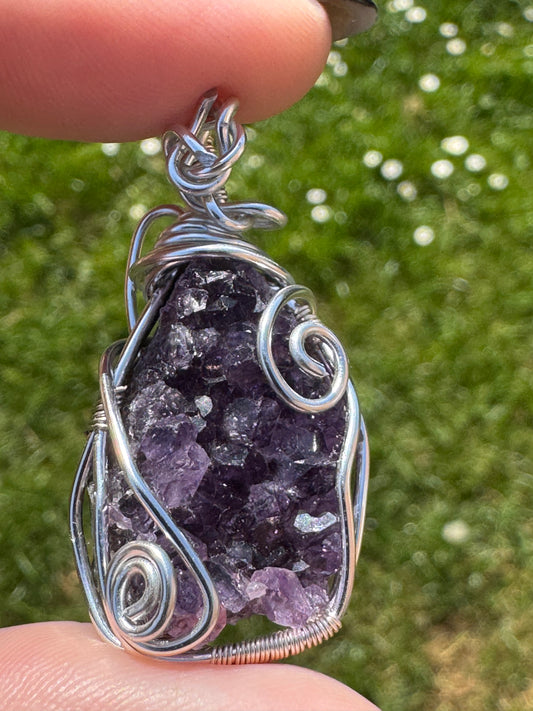 Amethyst Druzy Wire-Wrapped Necklace