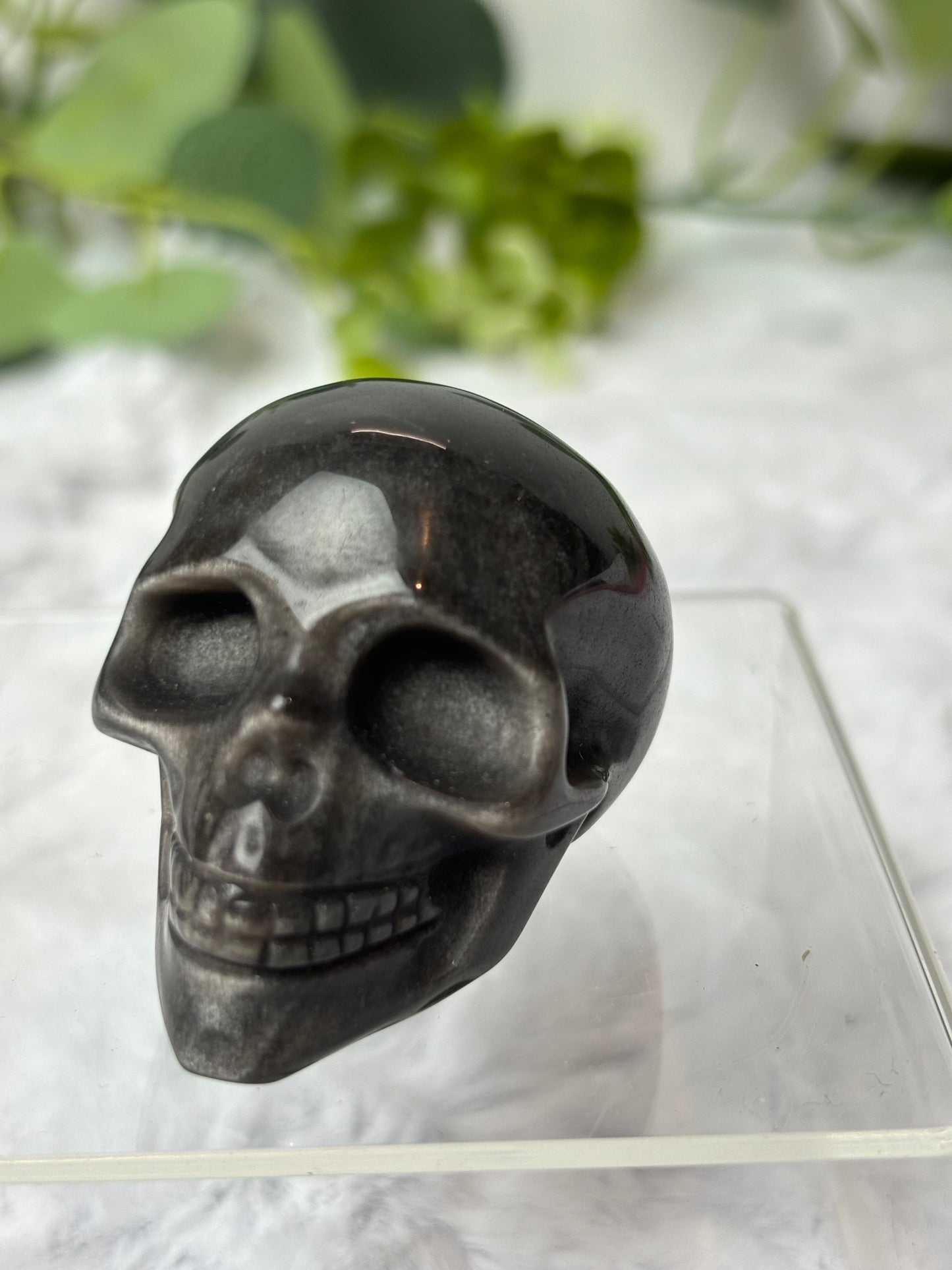 Silver Sheen Obsidian Skull