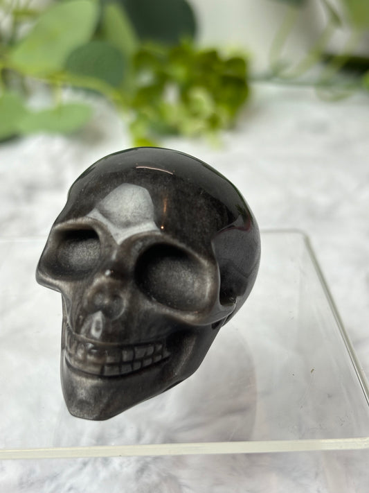 Silver Sheen Obsidian Skull
