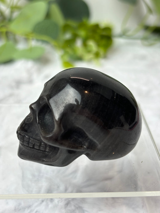 Silver Sheen Obsidian Skull