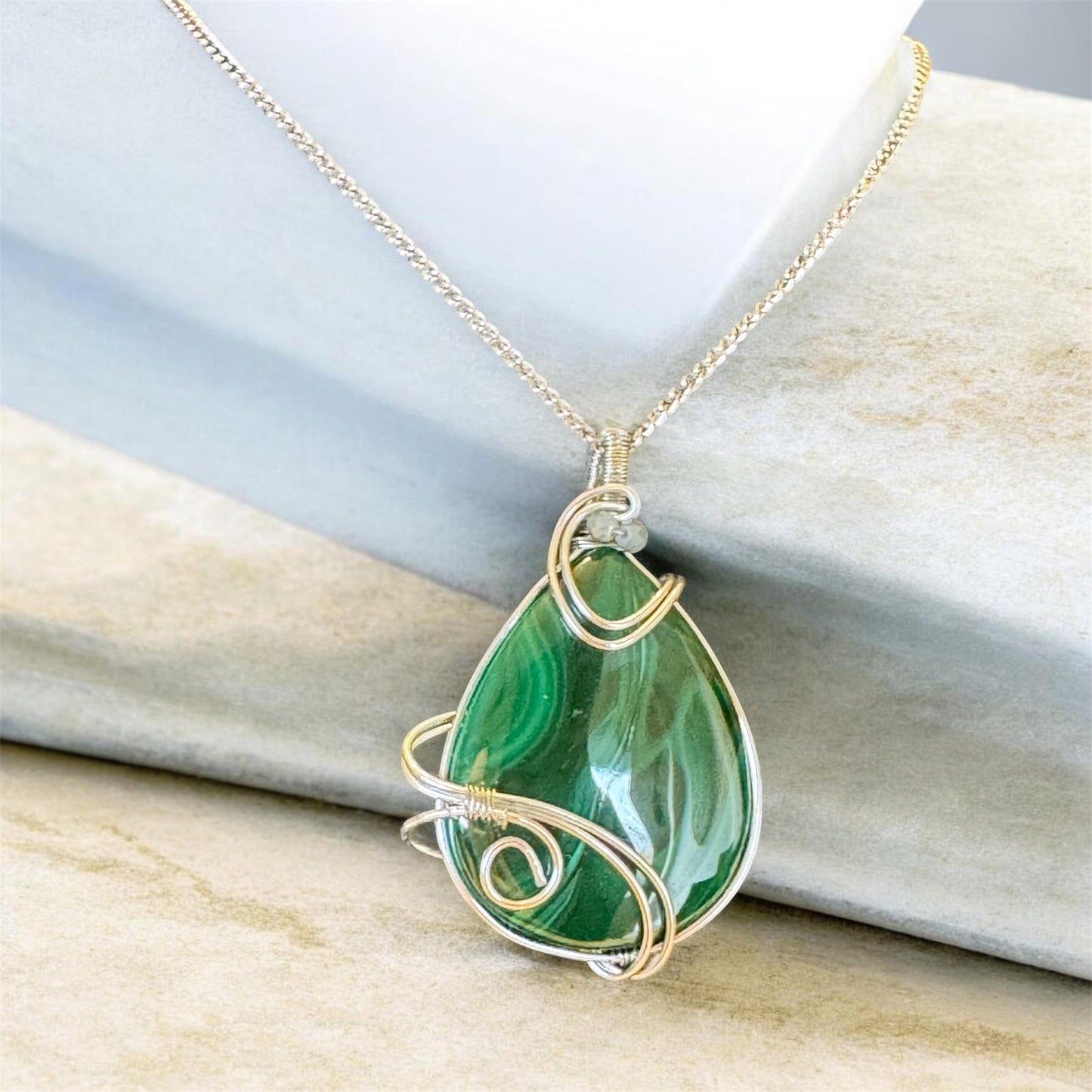 Handcrafted Malachite Wire-Wrapped Necklace