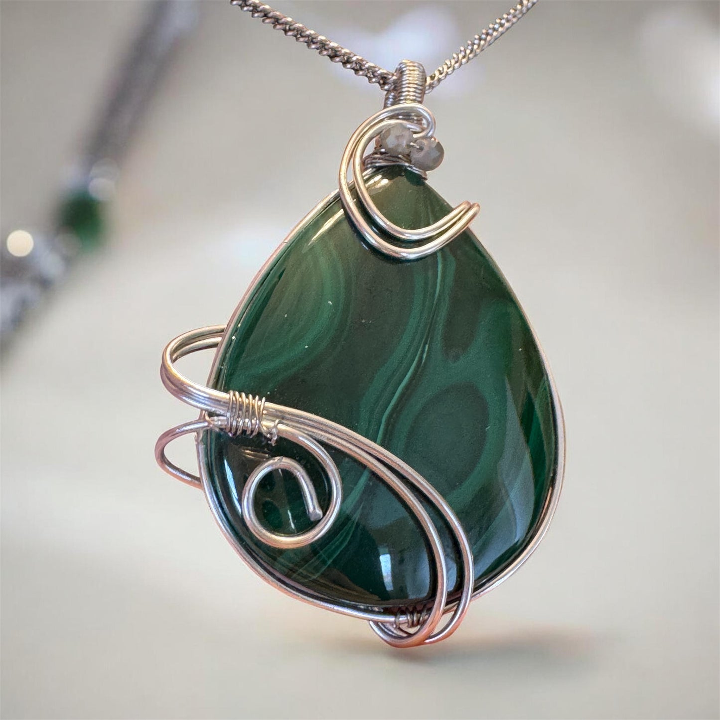 Handcrafted Malachite Wire-Wrapped Necklace