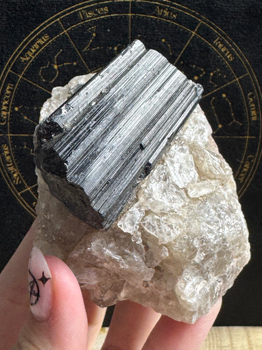 Black Tourmaline on Quartz