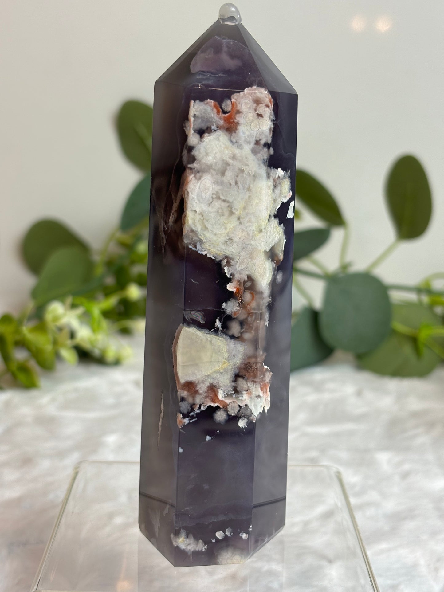 Black Flower Agate Tower