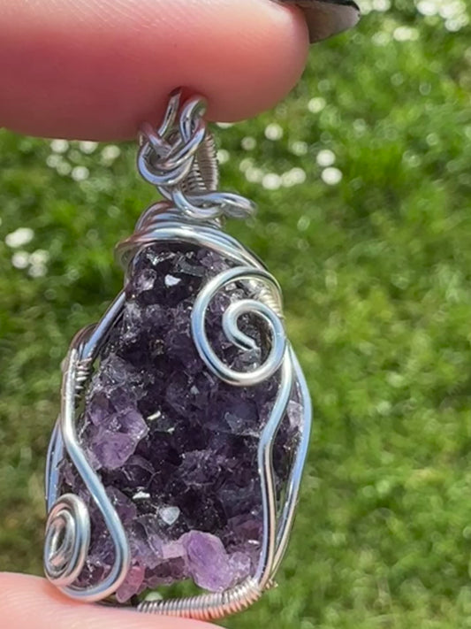 Amethyst Druzy Wire-Wrapped Necklace